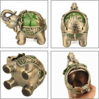 LAUYOO Elephant Decorative Ashtray with Lid for Cigarettes Metal Smoking Ash tray Ashtrays for Smoker Windproof Cigarette ashtrays for Outdoor Indoor Fancy Gift for Men Women Weed Smokers (Dark Green)