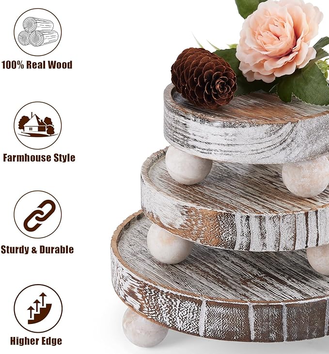VIVIRBIEN 3PCS Wood Risers for Decor Mini Wooden Stool Display Stand with Removable Feet Farmhouse Rustic Decor Risers for Display Decorative Wood Pedestal Stand for Candles, Plants, Cups