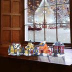 Christmas Village Sets-Christmas Decorations,LED Lighted Christmas Village Houses with Figurines, Christmas Village Collection Indoor Room Decor - Collectible Buildings