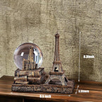 Eiffel Tower Snow Globe LED Music Crystal Home Decoration for Living Room Bedroom Book Shelf TV Cabinet Desktop Decor Statue Figurine Table Centerpieces Ornaments (A, Gold)