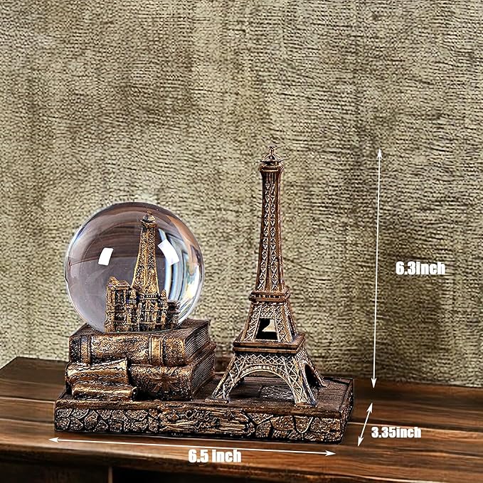 Eiffel Tower Snow Globe LED Music Crystal Home Decoration for Living Room Bedroom Book Shelf TV Cabinet Desktop Decor Statue Figurine Table Centerpieces Ornaments (A, Gold)