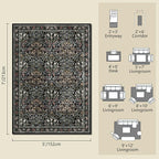 Traditional Design Vintage Floral Area Rug 5 x 7,Washable Area Rugs - Perfect for Living Room, Bedroom, Pet & Child Friendly, Nursery - Stain & Water Resistant Non-Slip, Dining Room Decor