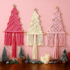 HunnmingRe 3 Pcs Large Macrame Christmas Tree Macrame Christmas Wall Decoration Hanging Ornaments Boho Wall Decor for Party Supplies (Beige,Light Pink and Dark Pink)