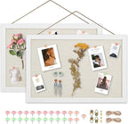 AKTOP 2-Pack Cork Board Bulletin Board 16x11 inch, Small Framed Corkboard with Linen for Wall, Hanging Pin Board Picture Board for Home Office Decor, Cute Vision Board with 25 Pushpins (Vintage White)
