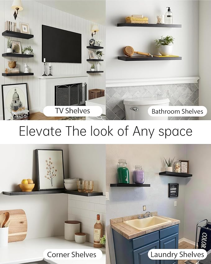 BAYKA Floating Shelves for Wall, 22.5 inches Black Wall Shelves for Bathroom, Bedroom, Living Room, Kitchen & Book, Hanging Display Decor Organizer Shelf with 22 lbs Capacity