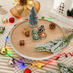 SwallowLiving Rustic Round Wood Tray Riser Farmhouse Pedestal Stand With Beaded Edge for Decor Wooden Finish Cupcake Display for Cakes and Decorative Items 11.8 inches
