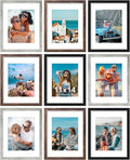 Vittanly 11x14 Picture Frames Set of 9, Display 8x10 Pictures with Mat or 11x14 without Mat, Photo Frames for Wall or Tabletop with Plexiglass, Engineered Wood, Black&Brown&Grey