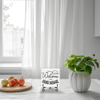 Welcome Home Sign, Welcome to Our Home Sign, Kitchen Decor and Accessories, Farmhouse Wooden Plaque with Iron Stand for Desk Shelf Decor-A16