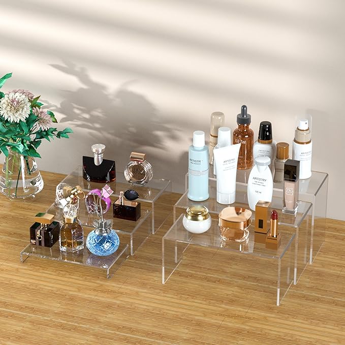 Sezanrpt Acrylic Display Risers 6pcs, Clear Rectangular Display Organizer Stands, Acrylic Display for Funko Pop Figure, Desserts, Cupcake, Toys, Collectibles, Merchandises - 7.5''x8''x8.5''x9''x9.5''x10''