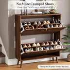 Nicetree Mid-Century Modern Slim Shoe Cabinet for Entryway, 9.45" Narrow Shoe Storage Cabinet with Architectural Arched Fluted Front, Entryway Shoe Storage with Adjustable Shelves,Classic Walnut