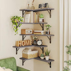 Fixwal Corner Floating Shelves Set of 5, Rustic Wood Wall Mounted Corner Shelf for Bathroom, Kitchen, Bedroom, Home Decor, Laundry Room, Living Room(Gray)