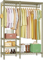 Ulif F4 Heavy Duty Clothes Rack (With Hanger Rod) Freestanding Clothing Racks for Hanging Clothes，Adjustable Closet Organizer System, Portable Garment Rack 45"W x 15.8"D x 71.3"H,Max Load 600LBS, Gold