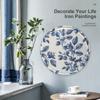 Wall Picture, with Blueberry Flower Pattern Printed Circular Iron Hanging Picture,Wall Art Decor,Home for Bedroom Living Room Bathroom Decor,Iron Painting 11.8X11.8 in