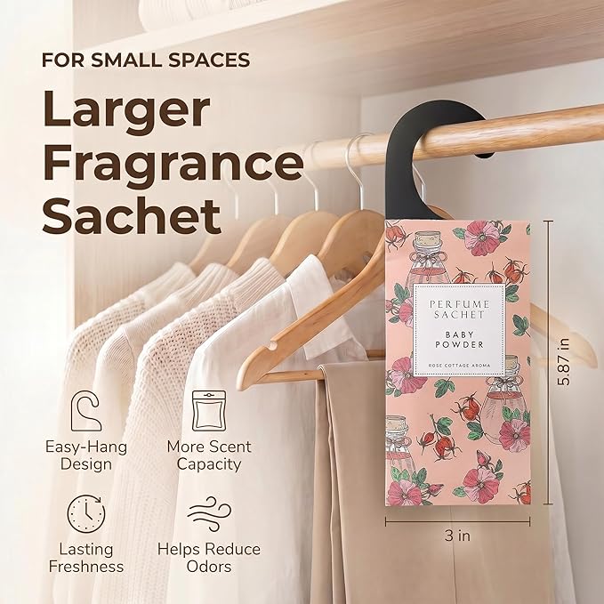 ROSE COTTAGE Large 12 Packs Baby Powder Hanging Closet Air Freshener Scented Sachets Long Lasting Smell Goods
