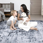 8x10 Area Rug Living Room Rug: Washable Modern Abstract Soft Thin Rug Indoor Floor No Slip Stain Resistant Carpet for Bedroom Dining Room Farmhouse Nursery Home Office - Black