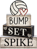 Yuntau 4 Pcs Volleyball Centerpieces for Table Volleyballs Tiered Tray Decorations Wooden Bump Set Spike Farmhouse Decorative Faux Book Stack Block Sign for Room Shelf Coffee Table Fireplace Mantel