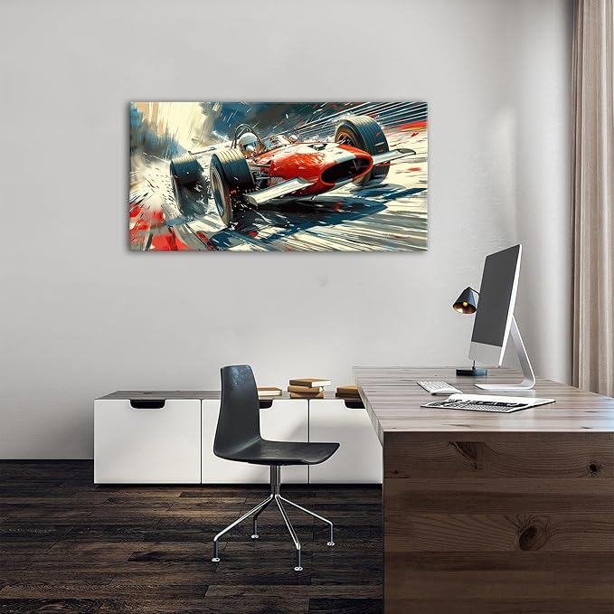 Abstract Race Car Wall Art Vintage Formula Racing Canvas Painting Car Posters Retro Open Wheel Speed Artwork for Boys Bedroom Man Cave Garage Office Living Room Home Decoration Motorsport Decor 24x48"