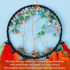 Pretty Jolly Cat's Eyes Tree of Life Dream Catcher Wall Decor with Healing Crystal Stone Handmade Colored Feather Dream Catchers Decoration Wall Hanging Bedroom Room Wedding Party Wish Gift-25.6"
