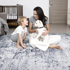 2.6'x14' Runner Rug Washable Rug: Modern Abstract Soft Thin Runner Rug Grey