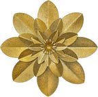 Golden Metal Flower Wall Art Decor, 9.5“ Rustic Modern Floral Sculpture, Distressed Iron Wall Hanging Home Decoration Accent Artworks for Indoor Kitchen Bedroom Living Room Office Outdoor Garden Patio