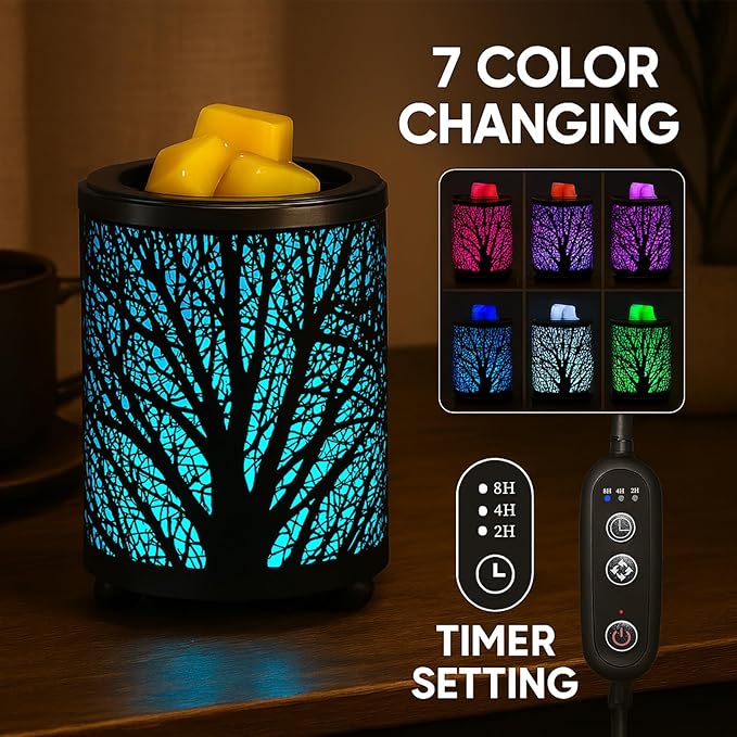 Leyoue Electric Wax Melt Warmer with Timer - PTC Heating Plate & 7 Colors LED Changing Light, Fragrance Warmer for Home, Office, Gifts & Decor (Black Forest)