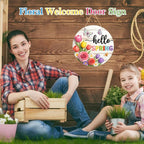 PETCEE Hello Spring Door Sign - 11.5" Welcome Spring Decor Front Door Signs with Floral Print Farmhouse Porch Sign for Home Wall Hanging Wreath Butterfly Bee Easter Indoor Outdoor Decorations