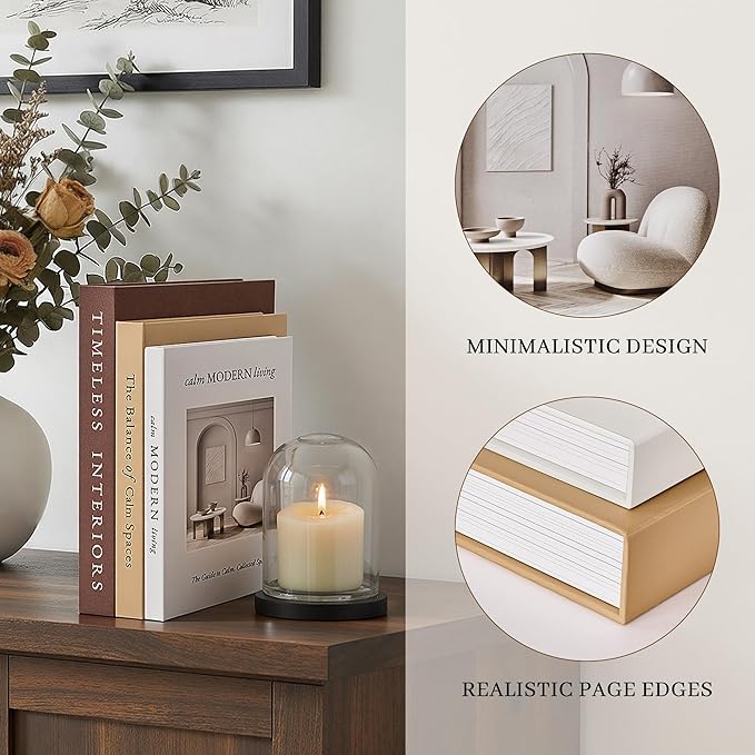 JARLINK Beautiful Decorative Books, Set of 3 Stackable Fake Books for Coffee Table, Shelf & Mantel Decor - Modern Home Decoration with Hidden Storage for Photos, Keepsakes & Living Room Styling, Brown