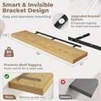 55 Inch Long Floating Shelves for Wall Set of 2, 12"D Wood Grain Bathroom Shelves with Invisible Brackets, Easy Install Engineered Wood Storage Shelves for Kitchen, Living Room, Bedroom, Oak Finish