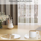 Acrylic Coaster Decorative Plates,2Pcs/Set Office Desk Accessories, Clear Dinosaur Egg Shape Coffee Cup Decor, Perfect for Tabletop Protection and Display.