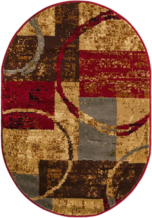 Unique Loom Barista Collection Area Rug - Kouillou (2' 2" x 3' 1" Oval, Multi/Brown)