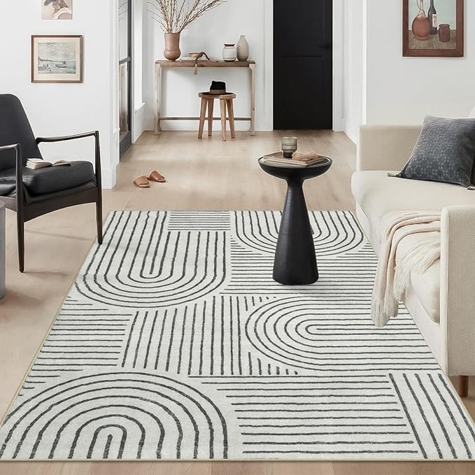 Lahome Abstract Bedroom Rug, Soft 4x6 Rug Ultra-Thin Washable Area Rugs for Living Room, Modern Black Rug Non-Slip Throw Carpet for Entryway Office Kitchen(4'x6',Black)