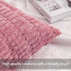 Aegero Pack of 2 Corduroy Decorative Throw Pillow Covers 12x20 Inch Soft Striped Pillow Covers Modern Farmhouse Home Decor for Sofa Living Room Couch Bed（Pink）