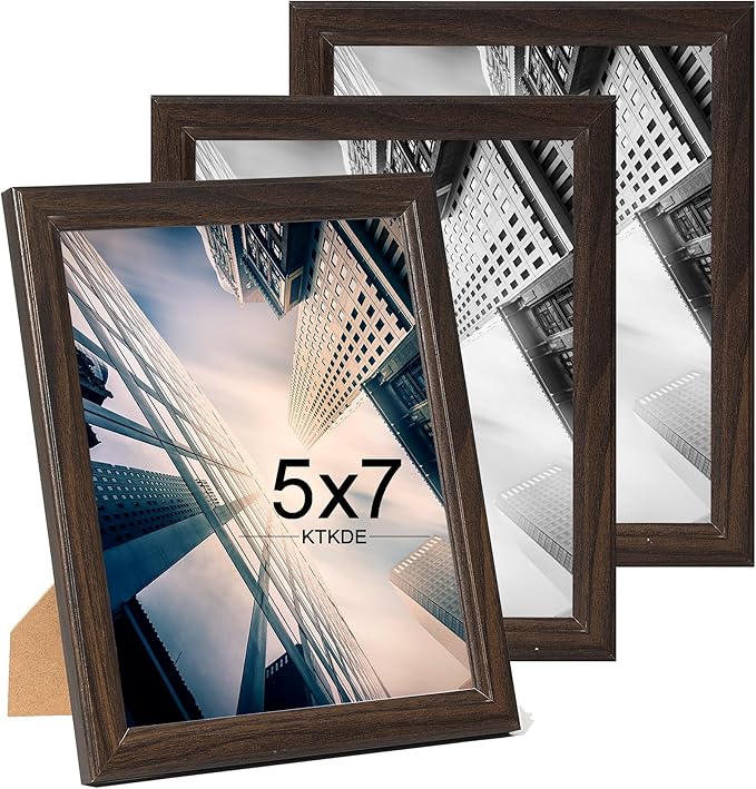 KTKDE 5x7 Picture Frame Set of 3,Walnut Wooden frames, Vertical & Horizontal Wall Hanging for Wall or Tapletop Display,Studio Gallery Photo Frame for Photos, Posters & Art Prints