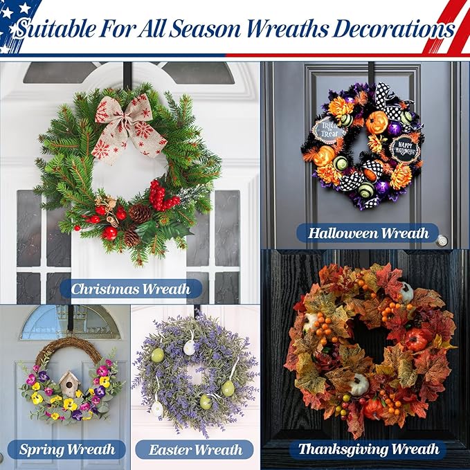 HOOSUN 4th of July Decorations Wreath Hangers for Front Door,14" Patriotic Wreath Hook Holder Over The Door Hooks Hanger,Metal Garland Hangers Hook for Patriotic Independence Christmas Porch Decor