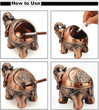 LAUYOO Metal Elephant Ashtray with Lid Windproof Ashtrays Outdoor, Indoor Ashtray for Weed, Vintage Practical Decoration Ash trays for Cigarettes Great Gift for Men Women