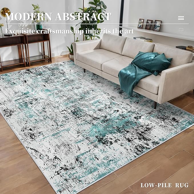 Ciicool Abstract Area Rug Indoor, 3x5 Washable Entryway Rug, Modern Throw Rug with Non-Slip Backing Ideal for Bedroom Living Room Entrance Kitchen, Non-Shedding Low-Pile Floor Carpet Doormat Turquoise