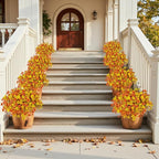 Artificial Fall Flowers for Outdoor Decoration,16 Bundles Faux Silk Colorful Flowers for Outside,UV Resistant Fake Flowers Plants for Front Door Patio Porch Yard Balcony Autumn Decor(F Orange Yellow)