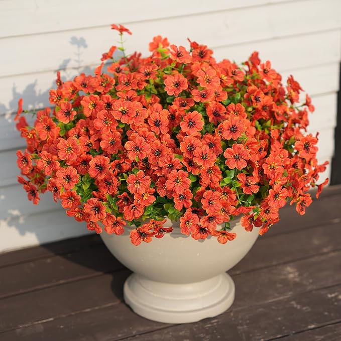 16 Bundles Artificial Fall Flowers for Outdoor Realistic Faux Flower Garden Home Decoration, Hanging Autumn Fall Decor Daisy with Eucalyptus Leaves Fake Plants Greenery Porch Patio Front Door Decors