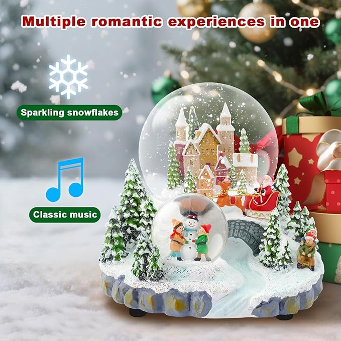Snow Globe Pink Sofa/Dog and Cat Snowglobe with Music Birthday Party Decorations Creative Collectibles (SJQ-GS8031-120MM) (Castle)