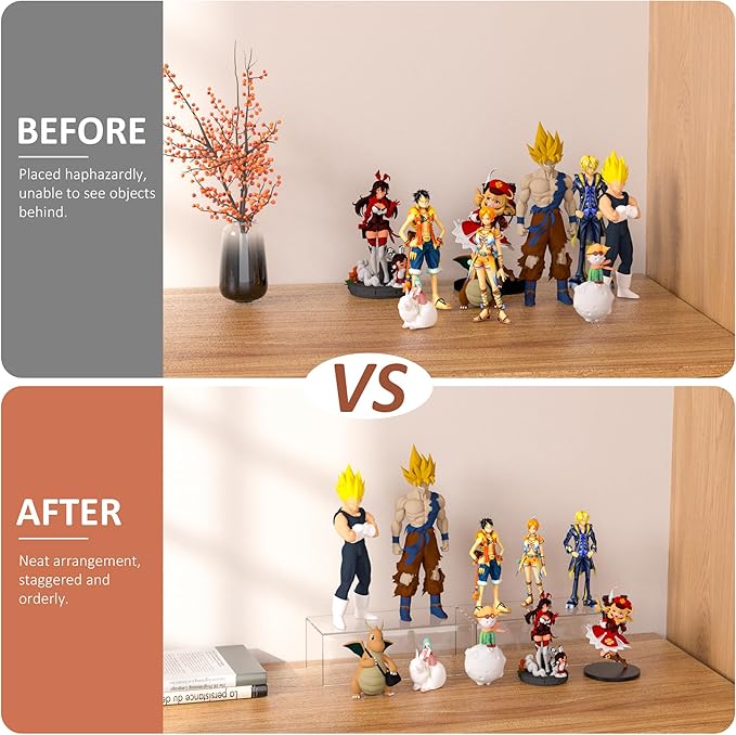 Sezanrpt Acrylic Shelf Riser 12x5.5x5 pack of 2, Countertop Acrylic Display Storage Organizer for Funko Pop Figure, Cosmetics, Bags, Shoes, Toys, Collectibles, 12x5.5x5 Inch