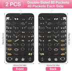 2 Pack Hanging Jewelry Organizer, 80 Clear Pockets earring organizer and storage, Accessories holder organizer for Closet, Jewelries, Necklace, Travel