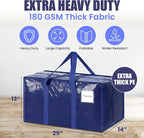 6 Pack Extra Heavy Duty Large Moving Bags with Strong Zipper & Comfortable Handles - Sturdy & Durable Clothes Storage Bags Totes Bins - Large Storage Totes for Dorm, Space Saving - (Dark Blue)