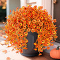 Artificial Fall Flowers for Outdoors, 2PCS Silk Fake Flowers Realistic Daisy Mums UV Resistant Porch Patio Window Yard Decor (Sunset Red)