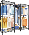 Ulif E12 Clothes Rack，Heavy Duty Freestanding Garment Rack with Shelves，Metal Clothing Closet Storage System for Hanging Clothes，57.1" W x 16" D x 76.5" H, Hold 860 lbs，Black