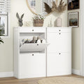 Shoe Cabinet with 2 Flip Drawers Set of 2, Small Wood Modern Shoe Organizer with Adjustable Shelf, Narrow Freestanding Hidden Shoe Cabinet Storage for Entryway, Hallway, Living Room, White