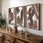 qmmp Modern Wooden Wall Sculptures - Set of 3 - Home Decor Accent - Large Wall Art for Living Room, Bedroom, Office - Easy Installation (Walnut, Large - Abstract Shapes)