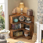 Armocity Corner Book Shelf - 4 Tier Corner Bookshelf Etagere Bookcase with Baffle, Freestanding L Shaped Display Shelf Stand for Home Office, Living Room, Bedroom, Kitchen, Rustic Brown