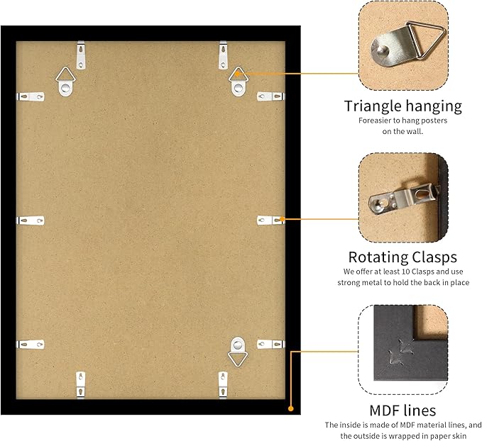 12x16 Picture Frame 3 Pack - Black Poster Frame Display Pictures 8.5x11 with Mat or 12 x 16 Without Mat for Wall Hanging Horizontal and Vertical