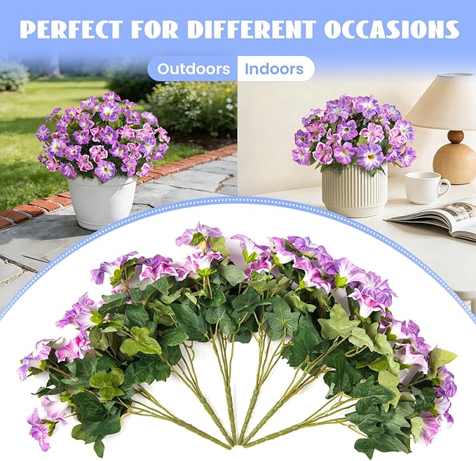 6 Pcs Artificial Petunia Flowers for Outdoor, Fake Spring Petunias Faux Silk Flowers for Outdoors UV Resistant Plants for Planters Garden Porch Patio Window Box Indoor Table Decor(Violet Lotus)