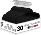 Utopia Home Velvet Hangers 30 Pack – Luxury Non-Slip Slim Pant & Coat Hangers, Strong Space-Saving Clothes Hangers with Pants Bar and 360° Swivel Hook – Black
